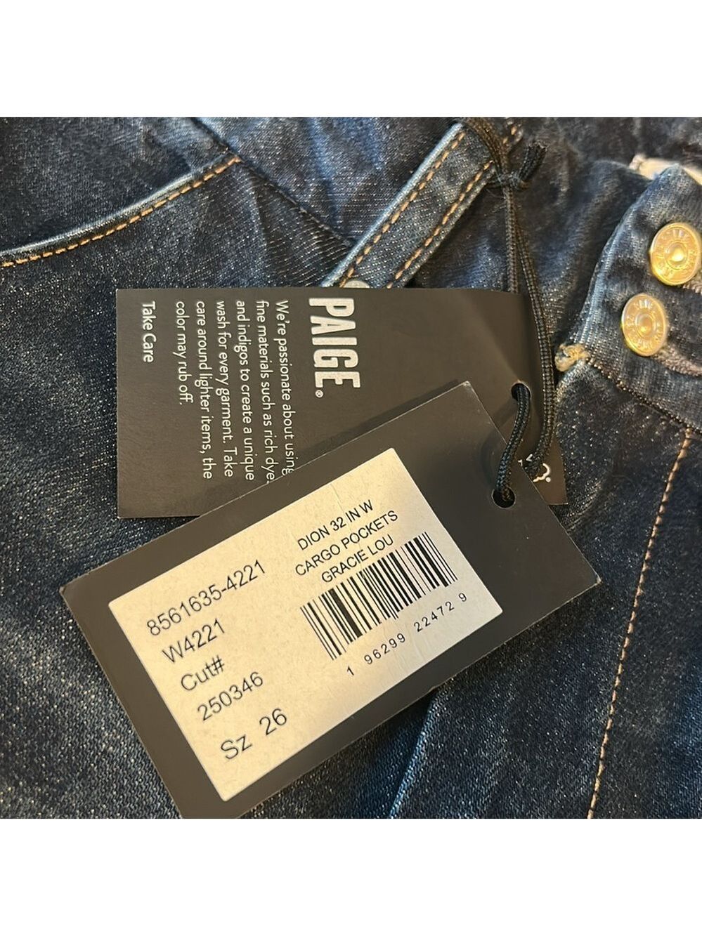 NWT Paige Dion Cargo Pockets Gracie Lou Wide Leg Jean Size 26 - Picture 11 of 13